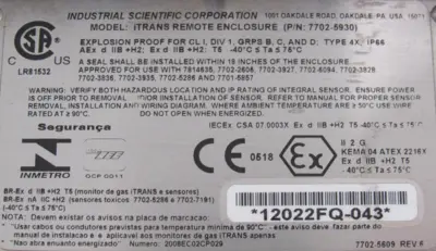 USED INDUSTRIAL SCIENTIFIC 7702-5930 OXYGEN SENSOR TRANSMITTER 7702-3927