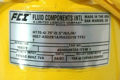 NEW FLUID COMPONENTS INTL. 4500049723 FLOW SWITCH HT70-4/.75"/2.5"/S/L/H/0027…