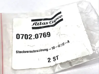 702.0769, 0702.0769, 10-G1/2-A | Atlas Copco 702.0769 Push-in Fitting 1/2" 10-G1/2-A 0702.0769 2-PACK - New