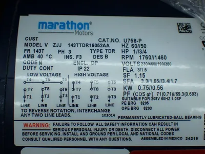 Used MARATHON MOTORS 143TTDR16052 Motors (misc) Ohio US | HGR 24 #873812