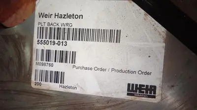 Weir Hazelton back wear ring plate