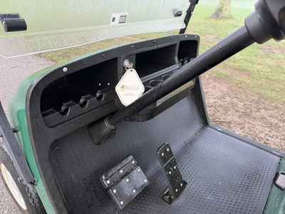 (1) 2015 E-Z-Go golf cart with a Kawasaki gas engine, includes canopy, ball cover, club cover, fold-...