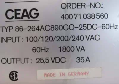 REFURBISHED CEAG FISHER 86-264AC890CO-25DC-60HZ POWER SUPPLY 40071038560 CP6101