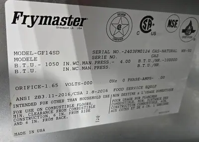 USED FRYMASTER GF14SD