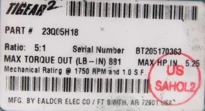 NEW BALDOR 23Q05H18 REDUCER 5:1
