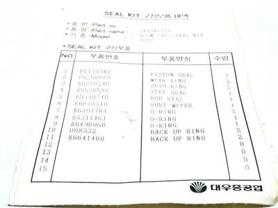 NEW DAEWOO 2440-6120KT BOOM SEAL KIT DH280S 24406120KT