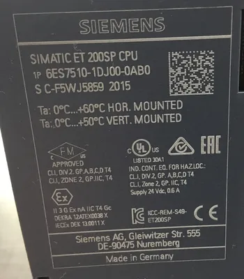 SIEMENS 6ES7510-1DJ00-0AB0 Simatic ET 200SP CPU Module 3E-28