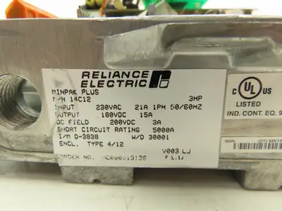 Reliance 14C12 MinPak Plus VS Variable Speed Drive 3Hp 230VAC 1PH- 180VDC Output