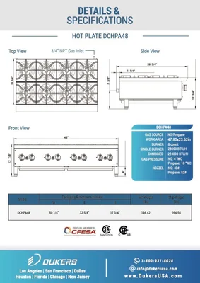 New | in-Stock Dukers New Dukers DCHPA48 Hot Plate with 8 Burners Hot Plates Illinois US | Falcon Restaurant Supply #1376273