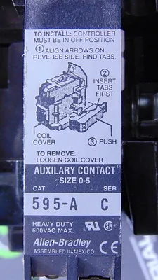 Allen Bradley 500-B0*920 NEMA Size 1 Motor Starter Series B 115-120V Coil Used