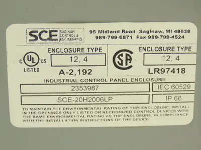 Saginaw SCE-20H2006LP Electrical Enclosure 20x20x6" Backplate Knockout Wallmount