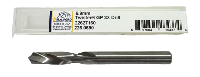 M.A. Ford 6.9mm Solid Carbide Drill 3xD Twister General Purpose USA