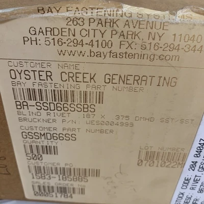 NEW Bay Fastners Does Not Apply