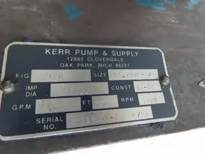 Kerr 5180 Vertical Process Pump Size 1x1-1/4x6-3/16 230/460V 0.5 1/2Hp 15GPM