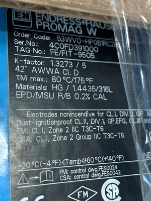 42" Endress Hauser Magnetic Flowtube Unused!