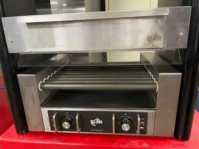 Used Star Used Star 25S Stainless Hotdog Roller Star Ambient Bun Box SS25-BB and Lighted Display 120V Concession Equipment Illinois US | Falcon Restaurant Supply #1375896