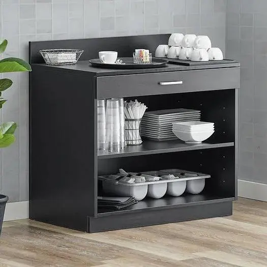 36" Black Waitress Station with Drawer and Adjustable Shelf