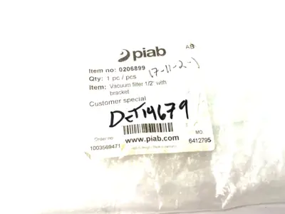 USED PIAB VACUUM FILTER 1/2" WITH BRACKET 0206899 MISSING BOWL & FILTER