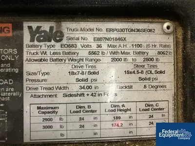 USED Yale Yale Forklift, Model ERP030TGN36SE082, 3000#