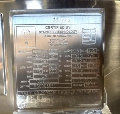 2007 STAINLESS TECHNOLOGY 150 Gallon Sanitary Reactor REACTORS | EcReCon Inc (9)