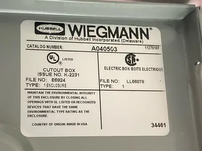 New | in-Stock WIEGMANN A040503 Miscellaneous Equipment (Electrical & Power) | Surplus Asset Holdings #1198444