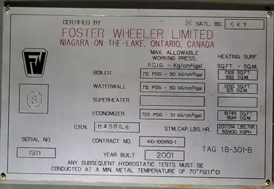 Foster Wheeler 7000 HP Water Tube Boiler System - 712 PSI with NAT-COM Low NOx Burner (2001)