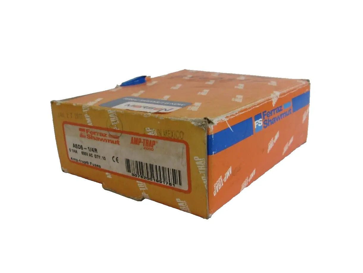 NEW LOT OF 10 FERRAZ SHAWMUT A6D6-1/4R FUSES 6 1/4A 600V A6D614R