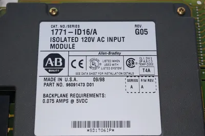 ALLEN BRADLEY 1771-ID16/A I INPUT MODULE 1771ID16A