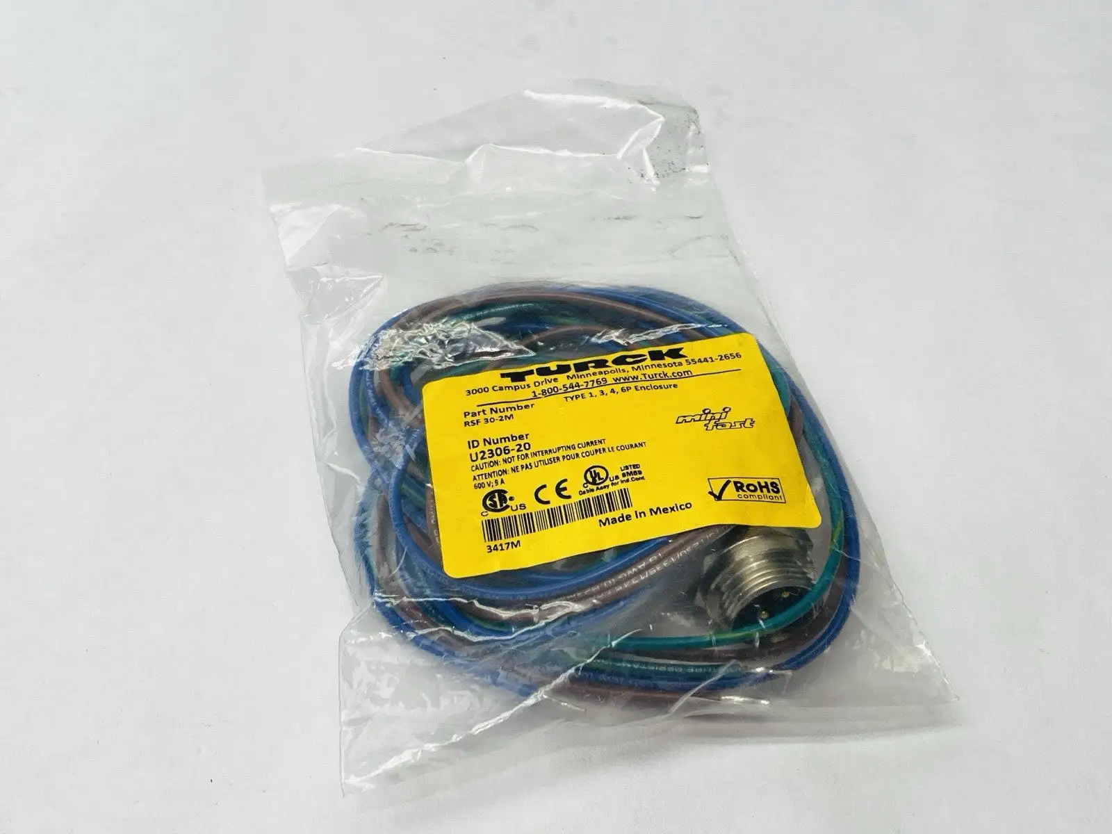 RSF 30-2M | Turck  Actuator Sensor Receptacle Front Mount M 7/8" Minifast U2306-20 - New