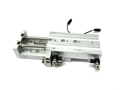 USED SMC GUIDED SLIDE TABLE CYLINDER 75MM STROKE ADJUSTABLE W/ AUTO SWITCH