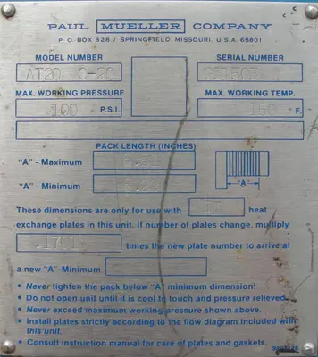 SPC5841  Heat Exchanger 111 sq.ft. Mueller Accu-Therm plate heat exchanger, Stainless Steel