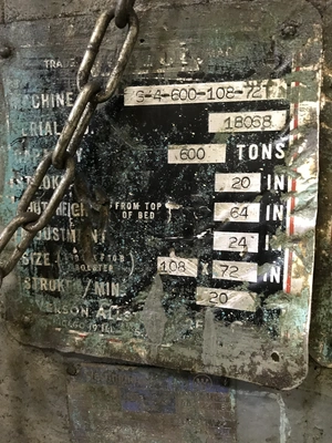 1964 VERSON S4-600-108-72T Straight Side Double Crank Press | Universal Press & Machinery (UPM) (12)