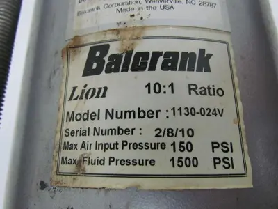 Balcrank Lion HP High Pressure Pneumatic Piston Oil Pump 1500 psi 10:1 1130-024V