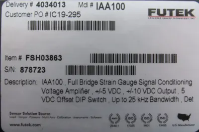 NEW FUTEK IAA100 VOLTAGE AMPLIFIER WITH ZCC940 SBA00453 CABLES