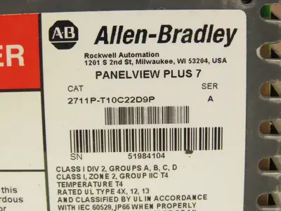 Allen Bradley 2711P-T10C22D9P HMI PanelView Plus 7 Operator Touch Panel 10.4"