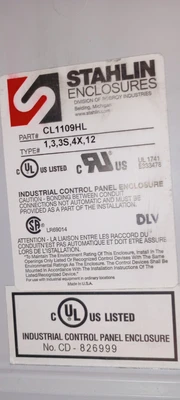 USED Stahlin CL1109HL WITH ELECTRICAL COMPONENTS