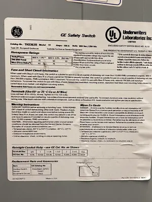 Used GENERAL ELECTRIC TH3363R Miscellaneous Equipment (Electrical & Power) Ohio US | Surplus Asset Holdings #1242643