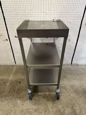Used Southern Stainless Used 18"x30" Stainless Steel Table with 3" Backsplash, Shelves and Casters Food Prep Tables Illinois US | Falcon Restaurant Supply #1375144