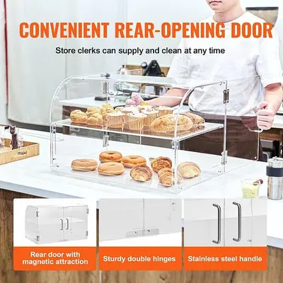 Curved Euro Style Pastry Acrylic Display Case, 2-Tier Commercial Countertop 22" wide