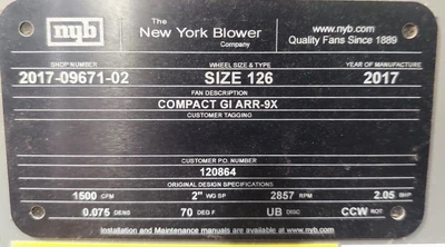 Used _UNKNOWN_ _UNKNOWN_ Centrifugal Fans West Virginia US | Cooper Industries #1409007