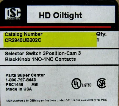 NEW PSC CR2940UB202C SELECTOR SWITCH 3 POSITION