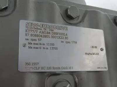 Sew Eurodrive KT77/T AM184 DRN100L4 30.89 Gearmotor Drive 5Hp 230/460V 3PH 57rpm