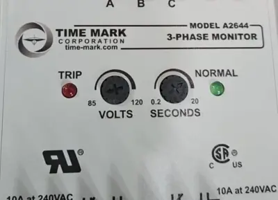 Time Mark Corporation A2644 3-Phase Monitor 10A 240VAC (BIN3.4.5)