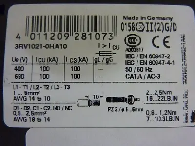 USED SIEMENS 3RV1021-0HA10