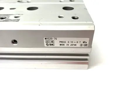 USED SMC GUIDED SLIDE TABLE CYLINDER, 20MM BORE, 75MM STROKE ADJUSTABLE