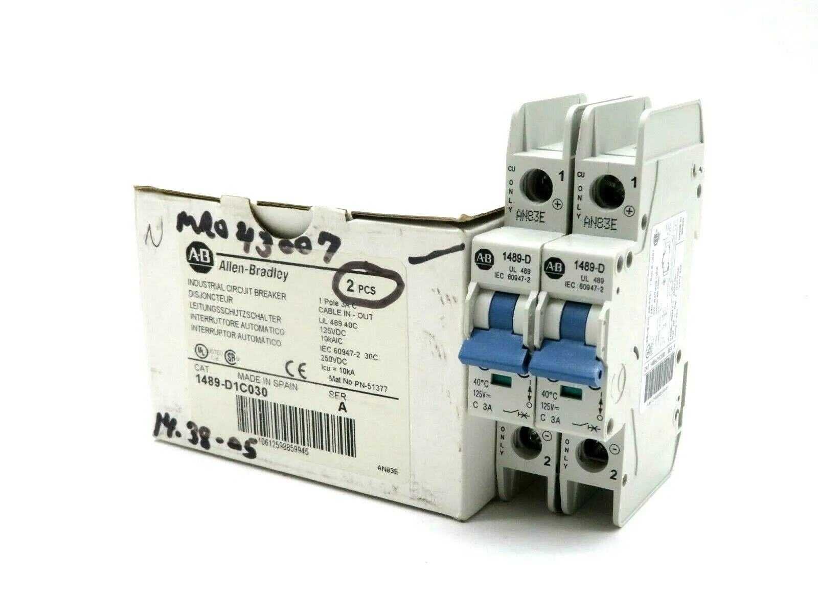 NEW 2 PCS. ALLEN BRADLEY 1489-D1C030 CIRCUIT BREAKER SERIES A 1489D1C030