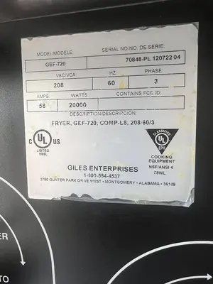 Used 2022 GILES GEF-720 Cookers / Coolers / Fryers Florida US | BAM Discount Restaurant Equipment #1452348