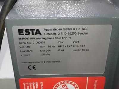 Used ESTA SRFT4 Fume Extractors Ohio US | HGR 24 #727094