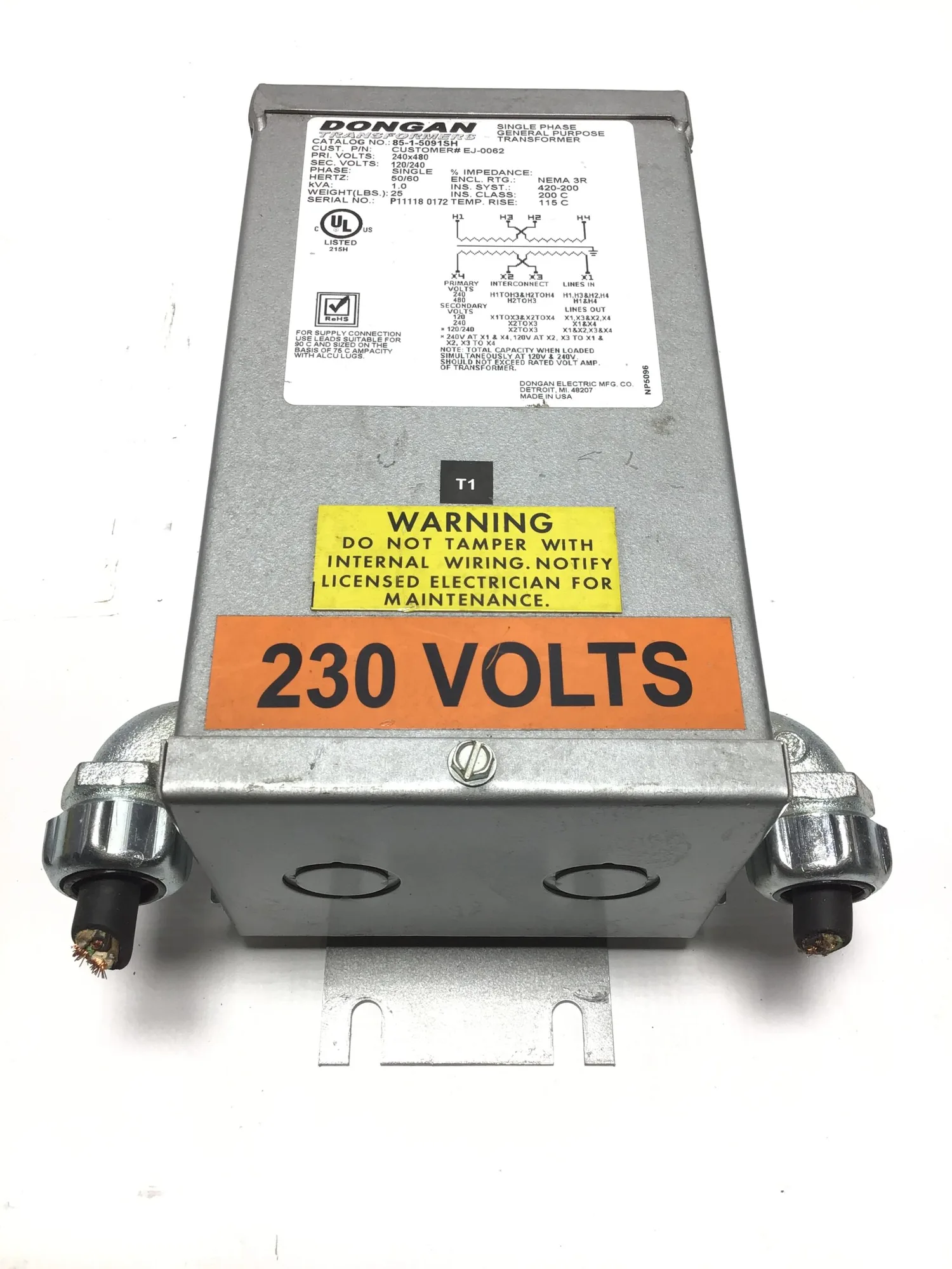 Dongan 85-1-5091SH Single Phase General-Purpose Transformer 1.0 kVA