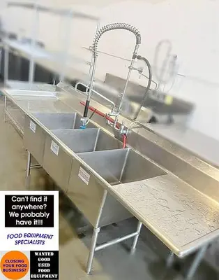 Triple pot sink with drain boards and spay faucet and add on taps